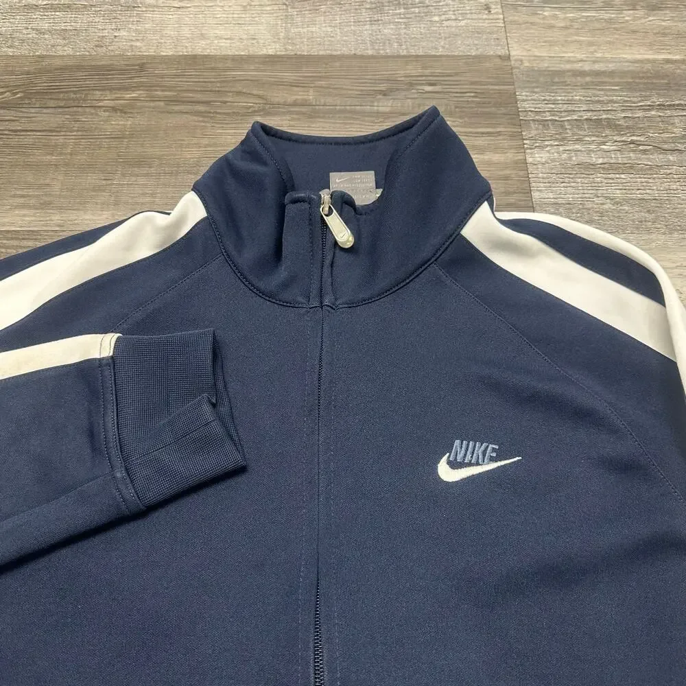 Vintage Y2K Nike Sportswear Blue White Stripes Mens XL Mini Swoosh Track Jacket